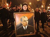 Portrét Stepana Bandery na pochodu ukrajinských nacionalist v Kyjev (1. ledna...