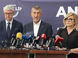 Tisková konference hnutí ANO. Na snímku Karel Havlíek, Andrej Babi a Alena...