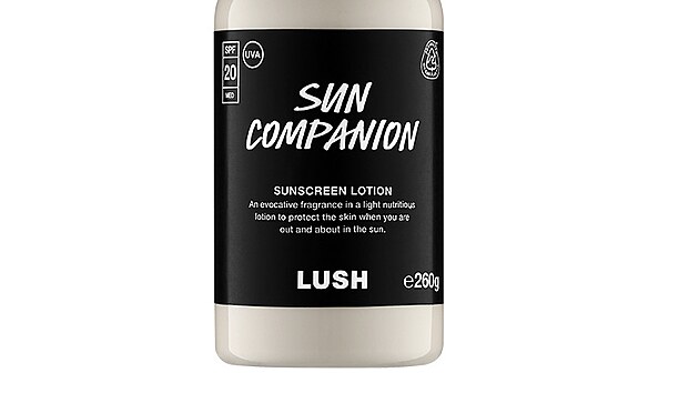 Lush, Sun Companion, lehk vivn krm se sun ochranou, s kombinac olivovho, jojobovho a mandlovho oleje, cena 440 K