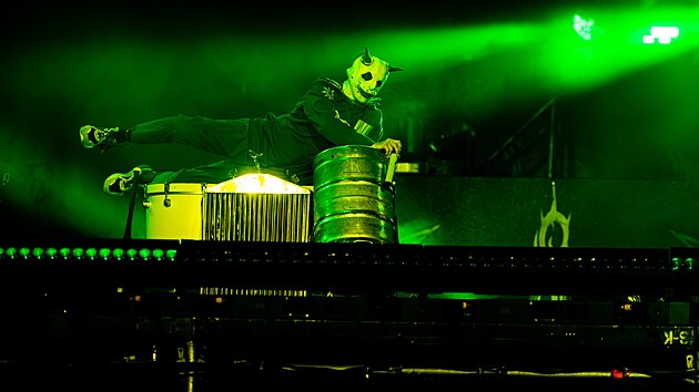Rock for People se kon od 11. do 15. ervna 2025 v Parku 360 v Hradci Krlov, v sti arelu bvalho vojenskho letit.  Kapela Slipknot. (12. ervna 2025)