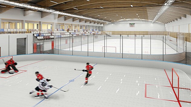 Vizualizace budouc� podoby nov�ho zimn�ho stadionu, Uhersk� Hradi�t� (�erven...