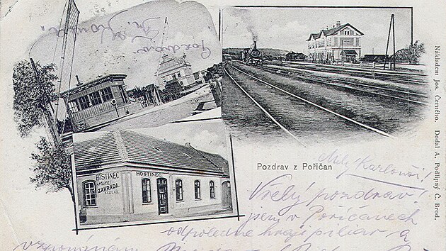 Stanice Poany na dobov pohlednici