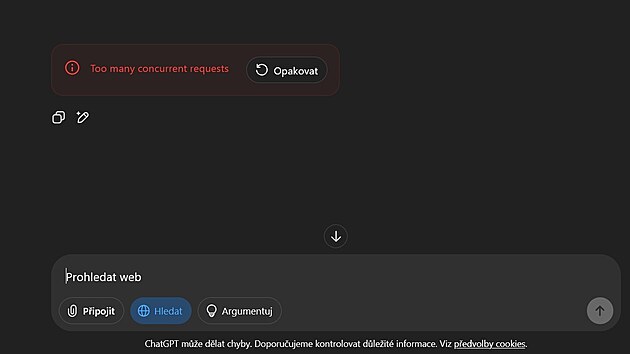 Chybov hlka v ChatGPT, kter se objevuje pi ternm vpadku slueb od OpenAI