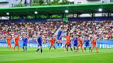 Momentka z utkání mezi Nizozemskem a Ukrajinou na Euru do 21 let.