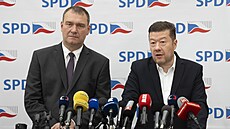 Tisková konference SPD s Tomiem Okamurou a Radimem Fialou. (17. ervna 2025)