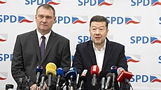 Tisková konference SPD s Tomiem Okamurou a Radimem Fialou. (17. ervna 2025)