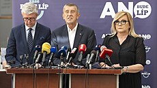 Tisková konference hnutí ANO. Na snímku Karel Havlíek, Andrej Babi a Alena...