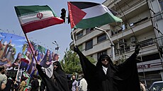 Írántí demonstranti drí íránské a palestinské vlajky na protiizraelském...