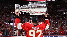eský hokejista Tomá Nosek zvedá nad hlavu Stanley Cup.