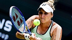 Markéta Vondrou�ová zasahuje mí�ek na turnaji v Berlín�.