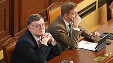 Ministr financí Zbynk Stanjura a ministr vnitra Vít Rakuan ped hlasováním o...