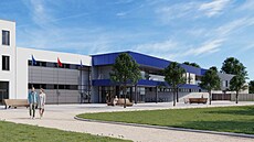 Vizualizace budoucí podoby nového zimního stadionu, Uherské Hradi�t� (�erven...