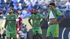 Fotbalisté Guadeloupu jsou zklamaní po inkasované brance, v popedí Noah Cadiou.