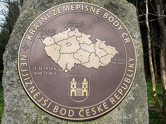 Detail cedule na nejji�n�j�ím bod� �eska s GPS sou�adnicemi