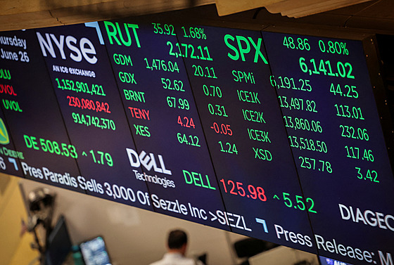 Obrazovka ukazuje obchodování s indexem S&P 500 po závreném zvonní na...