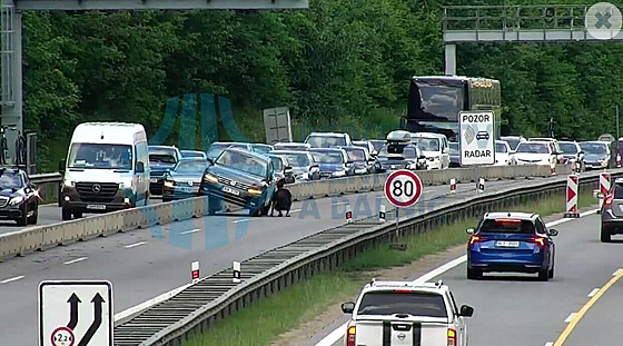 Nehoda na D1 u Miroovic, auto skonilo na svodidlech. (29. ervna 2025)