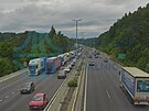 Kolona na D1 za Prahou. (27. ervna 2025)