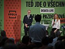 Premiér Petr Fiala (ODS) a Iva Pazderková na debat ve Zlín (25. erven 2025)