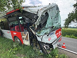 Hasii vyjeli k dopravní nehod autobusu, který narazil do stromu. (23. ervna...