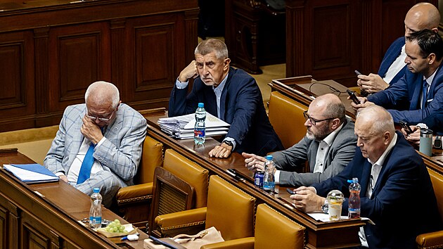 Ve Snmovn probh mimodn schze Snmovny. Na snmku Andrej Babi (ANO). (25. ervna 2025)