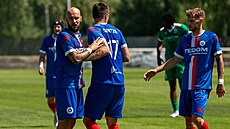 Fotbalisté Artisu Brno se radují z prvního gólu klubu pod novým názvem. Dal ho...