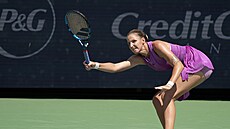 Tenistka Karolína Plí�ková hraje forhend na turnaji v Cincinnati.