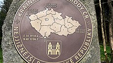 Detail cedule na nejjinjím bod eska s GPS souadnicemi