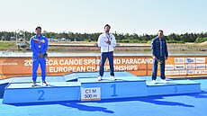 Ti nejlepí kanoisté na 500metrové trati. Zleva Moldavan Sergej Tarnovi,...