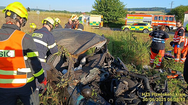 Srka vlaku s osobnm autem v Blovicch na Plzesku (30. ervna 2025)