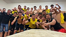 Radost fotbalist Rosic po výhe nad Uniovem, kterou si zajistili umístní na...