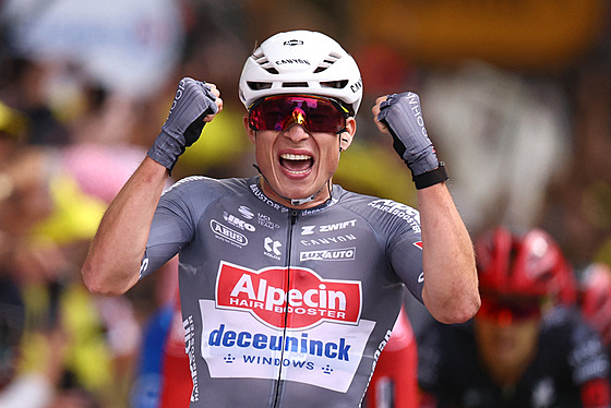 Radost Jaspera Philipsena po triumfu v první etap Tour de France.