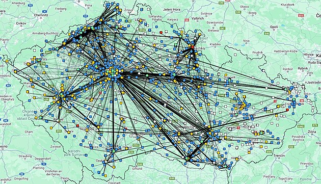 Mapa penosu eZprv mezi lkaskmi pracoviti R