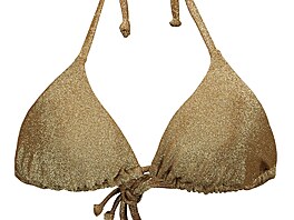 Jednoduché bikiny ze zlatého materiálu budou sluet nejvíc tíhlým vysokým...