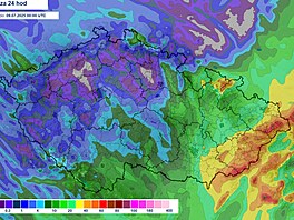 Mapa odhadovaného úhrnu sráek. (7.7.2025)