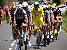 Tempo v pelotonu ve tvrté etap cyklistické Tour de France uruje tým Alpecin....