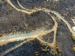 Letecký pohled na po�kozené oblasti b�hem probíhajícího po�áru v tureckém...