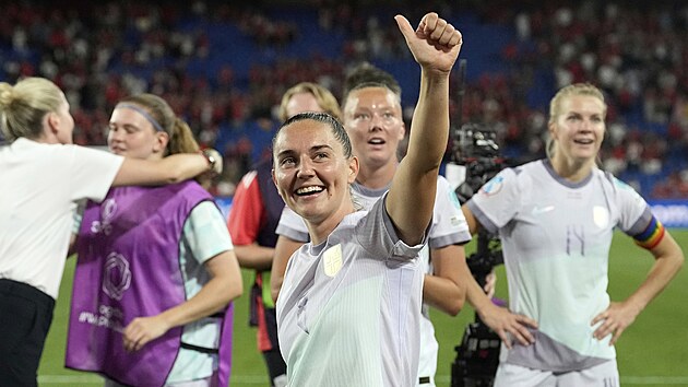 Vilde Boe Risaová z Norska slaví výhru nad �výcarskem na Euru.
