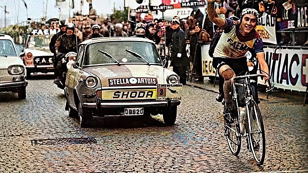 Dojezd zvodu Kolem Flander (Ronde van Vlaanderen) z roku 1969. Z vtzstv se raduje Eddy Merckx.