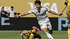 Fran García z Realu Madrid slaví gól ve tvrtfinále MS klub proti Dortmundu.