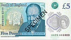 Bývalý premiér sir Winston Churchill je vyobrazen na zadní stran britské...