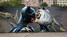 Tento street.art se zrodil v kvtnu. Autor jej nazval Cat kiss a Rat with wings