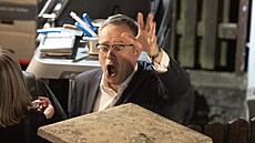 Ve�írek �eské televize na KVIFF. Na snímku moderátor Václav Moravec. (8....