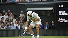 Grigor Dimitrov se zranil pi podání v osmifinále Wimbledonu.