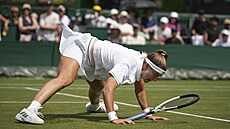 Karolína Muchová bhem 1. kola Wimbledonu