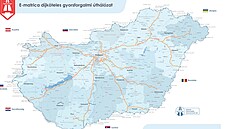 Mapa zpoplatnných dálnic v Maarsku