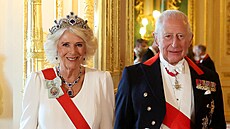 Královna Camilla a král Karel III. na banketu na hrad Windsor (8. ervence...
