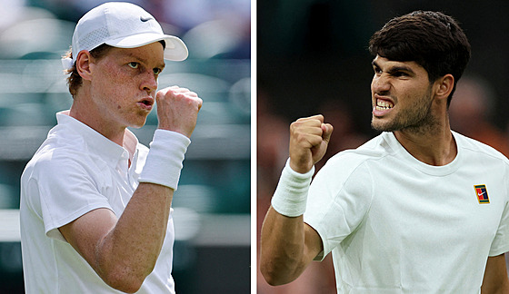 O titul z Wimbledonu 2025 se stetnou Jannik Sinner (vlevo) a Carlos Alcaraz.