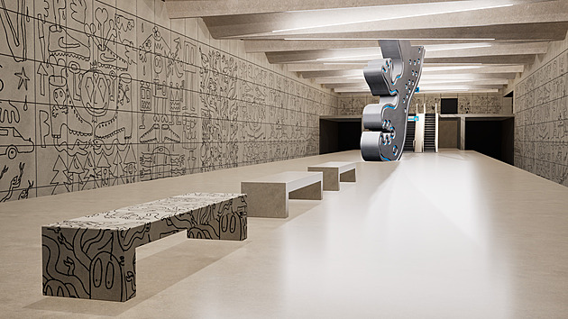 Mytická jeskyně a visící dinosaurus. Stanice metra D Libuš zná svou podobu