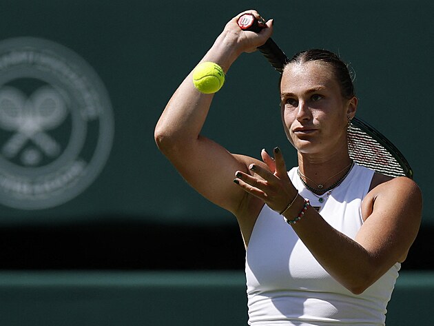 Bloruska Aryna Sabalenkov bhem semifinle Wimbledonu