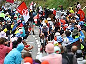 Lenny Martinez vede únik ve stoupání na Peyresourde ve 14. etap Tour de France.